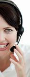 Attractive customer service agent with headset on