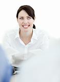 Smiling businesswoman isolated on a white background