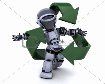 robot and recycle sign
