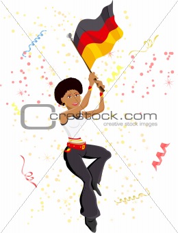 Black Girl Germany Soccer Fan with flag.