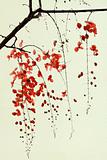 Branch of Red Blossom on Handmade Paper