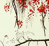 Red Blossom Tree on Handmade Paper