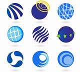 Abstract globes, spheres, circles earth vector icons - blue