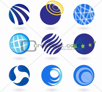Abstract globes, spheres, circles earth vector icons - blue
