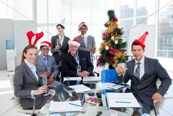 Businessman team celebrating christmas
