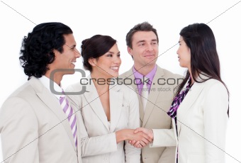 International business co-workers shaking hands