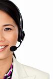 Confident customer service representative using headset