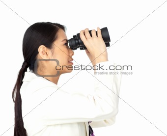 Visionary businesswoman looking through binoculars