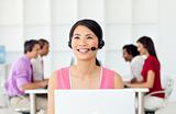 Confident Businesswoman with headset on 