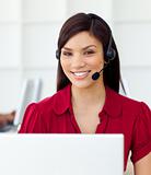 Self-assured Customer service representative using headset 