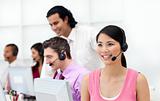 Concentrated business people with headset on