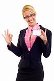  businesswoman holding card