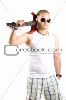 guitarist with guitar on shoulder