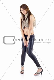  woman dressed in leather pants