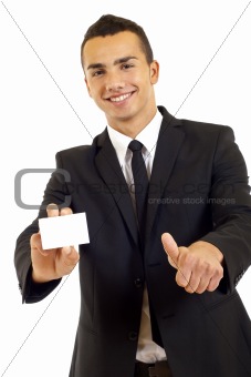  man showing a blank card