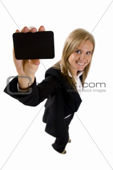 business woman presenting a card 