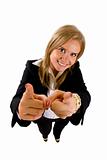 happy businesswoman pointing to you