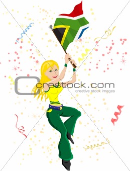 South Africa Soccer Fan with flag.