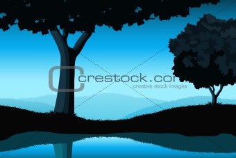 Majestic landscape with tree
