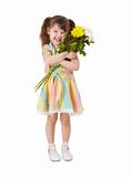 Happy little girl with bouquet of flowers