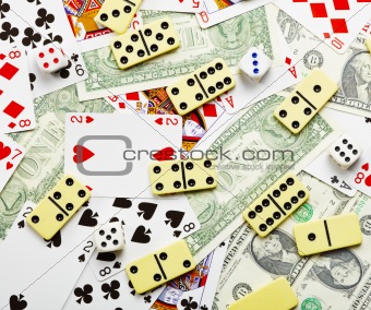 Gambling background with dominoes and money