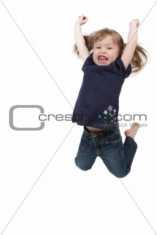 Little girl jumping on isolated white background