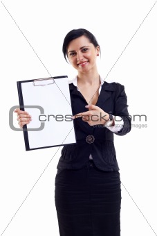 woman displaying a notebook