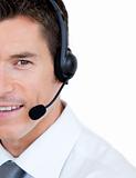 Portrait of a sales representative man with an headset