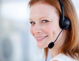 Cute sales representative woman with an headset