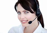 Portrait of sales representative woman with an headset