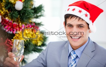 Caucasian businessman celebrating christmas 