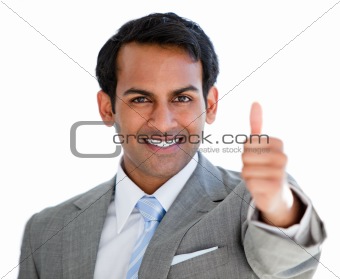 Positive businessman with a thumb-up sign