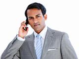 Positive businessman taking a phone call 