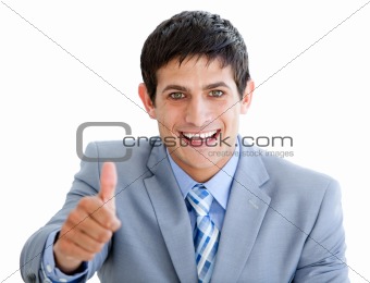 Charming businessman with a thumb up 