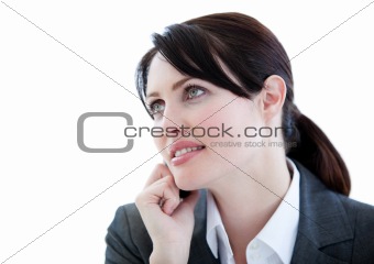 Portrait of an assertive businesswoman talking on phone 