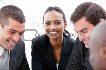 Beautiful businesswoman smiling at the camera in a meeting 