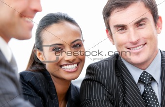 Happy business people isolated on a white background