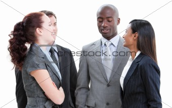 Positive diverse business team interacting 