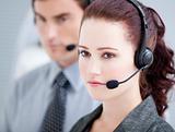 Attractive woman working in a call center