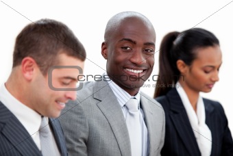 Self-assured multi-ethnic business people in a meeting