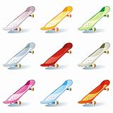 isolated colored skateboard set