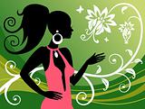 Woman and floral ornaments. Vector illustration.