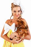 Young Woman Holding Dog - Isolated