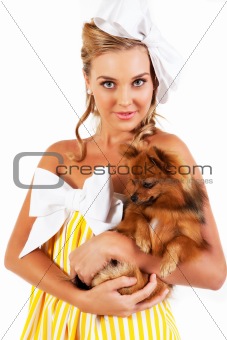 Young Woman Holding Dog - Isolated