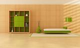 green and wooden interior