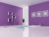 Purple and white minimalist bathroom