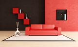 modern red and black living room