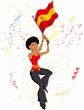 Black Girl Spain Soccer Fan with flag.