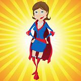Super Woman Mother Cartoon with Yellow Background.
