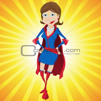 Super Woman Mother Cartoon with Yellow Background.